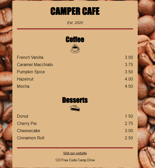 Cafe Menu pic